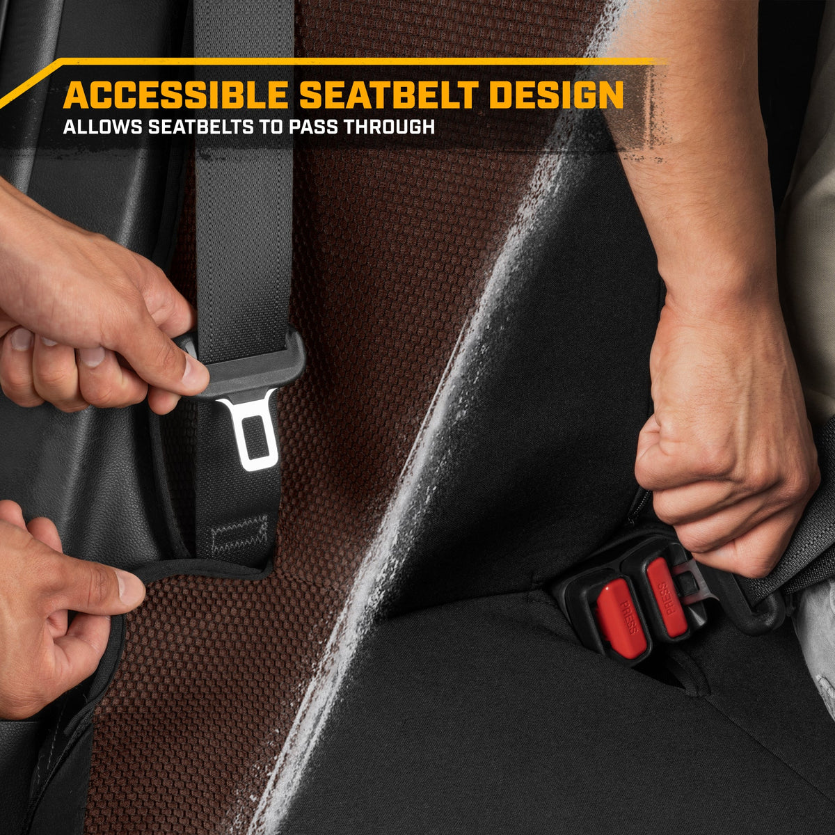 Cat Flexfit Brown & Black Rear Seat Cover for Car – Durable Canvas & Mesh Design 60/40 Split Bench Protector for Cars, Trucks & SUVs – Back Seat