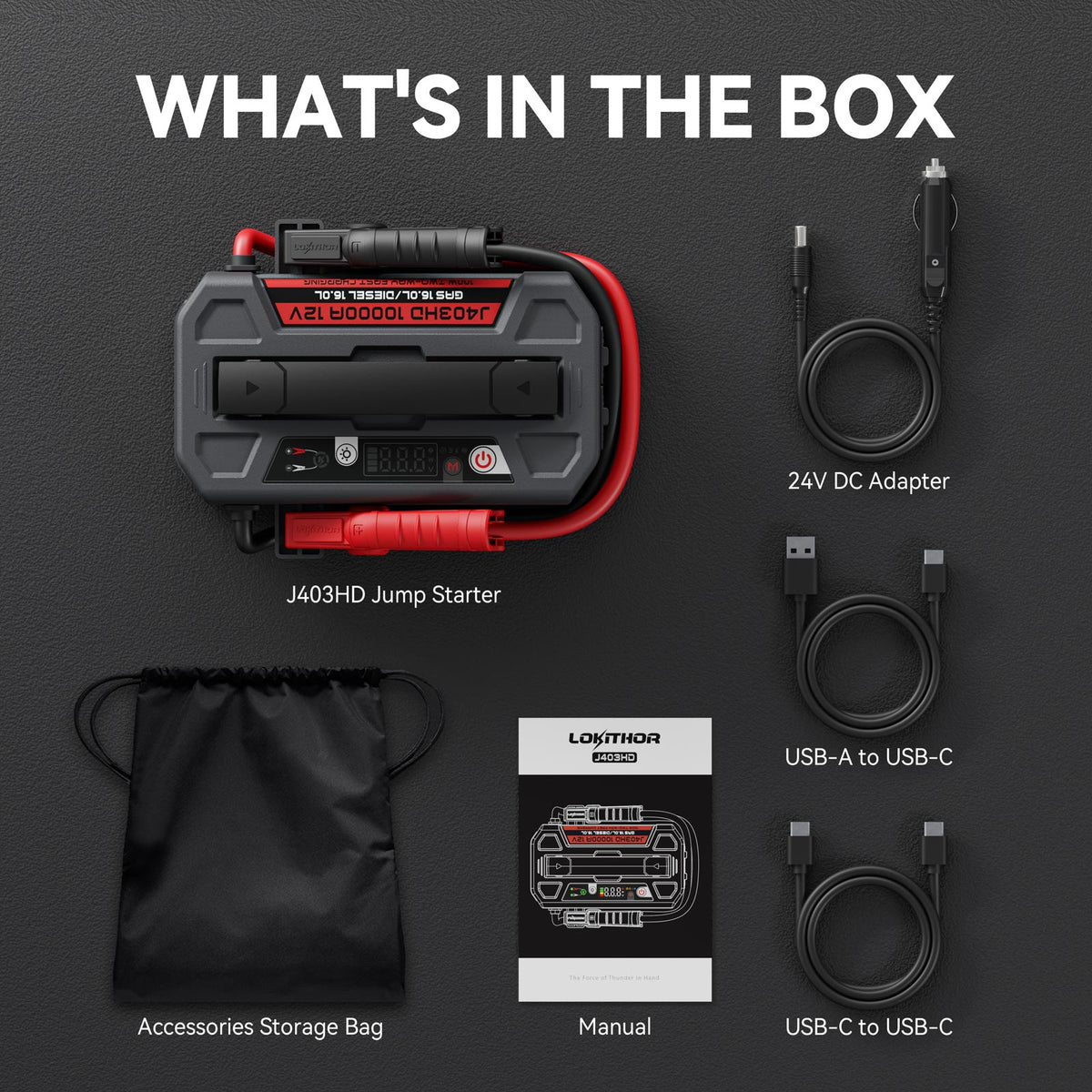 LOKITHOR J403HD LiPO 12V 236.8Wh 10000A Jump Starter with ConnectMax