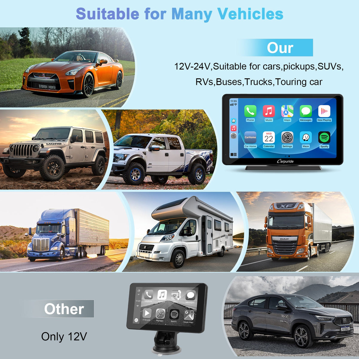 CARPURIDE C3 Portable Smart Multimedia Dashboard Console with Detachable Sunshade and Backup Camera
