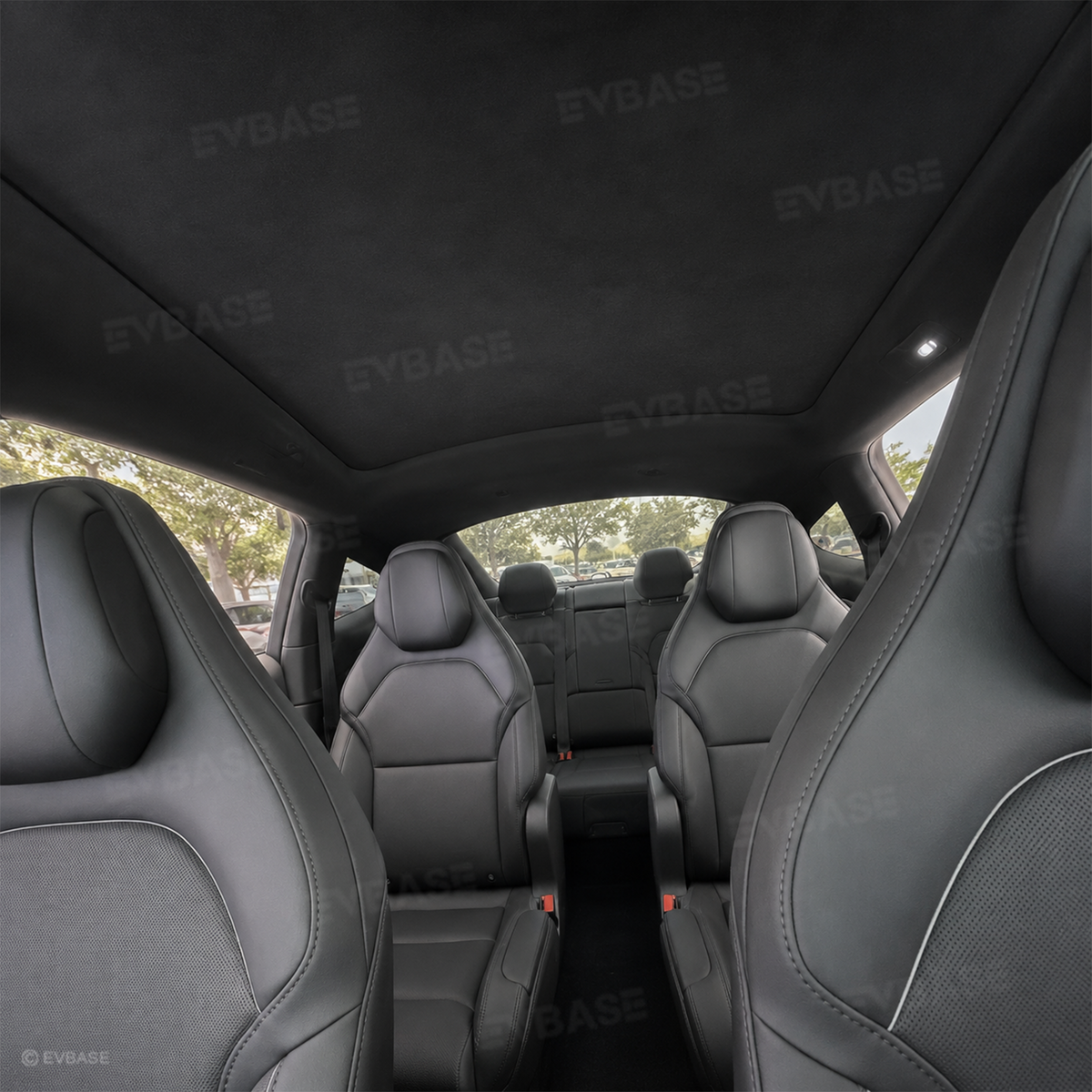 EVBASE Model Y L Glass Roof Sunshade Silicone Electrostatic Sunroof Shade Heat Insulation UV Protection Faux Suede Sun Visor