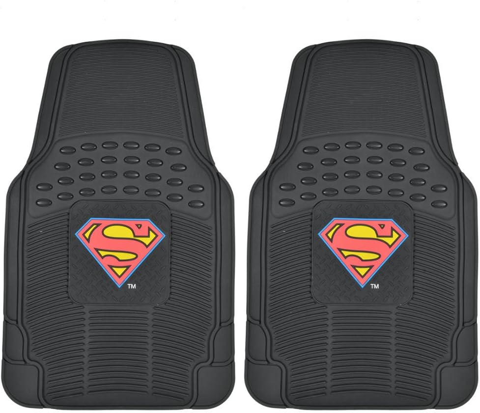 BDK Armored Super Hero Car Floor Mats - Officially Licensed DC Comics - All Weather Heavy Duty Auto Interior Liners for Car Truck Van SUV
