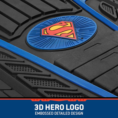 BDK Armored Super Hero Car Floor Mats - Officially Licensed DC Comics - All Weather Heavy Duty Auto Interior Liners for Car Truck Van SUV