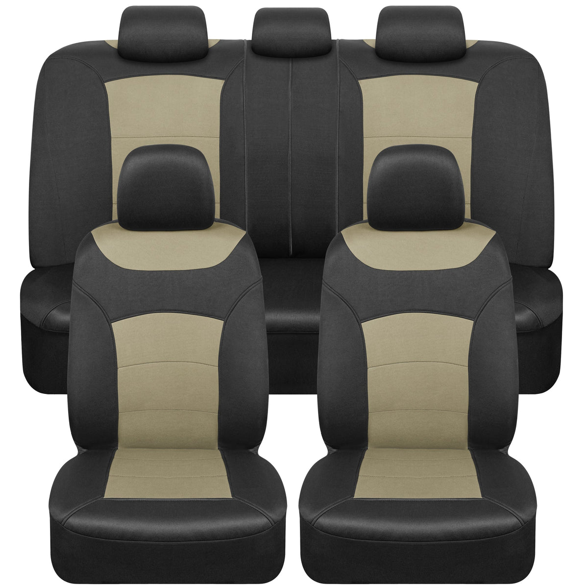 BDK Two-Tone Turismo Front Car Seat Covers and Split Rear Seat Seat Covers - Black/Beige