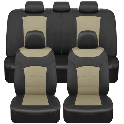 BDK Two-Tone Turismo Front Car Seat Covers and Split Rear Seat Seat Covers - Black/Beige