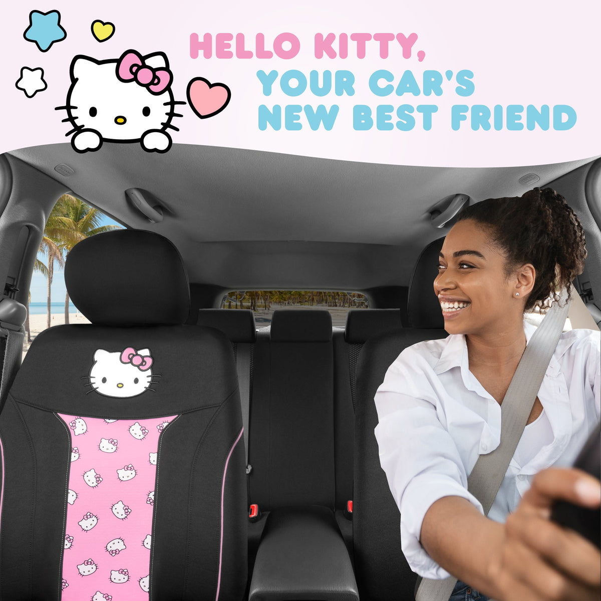 Hello Kitty Car Seat Cover - Cute and Durable Pink Front Seat Cover, Adorable Hello Kitty Design, Comfortable and Long-Lasting Polyester, Car