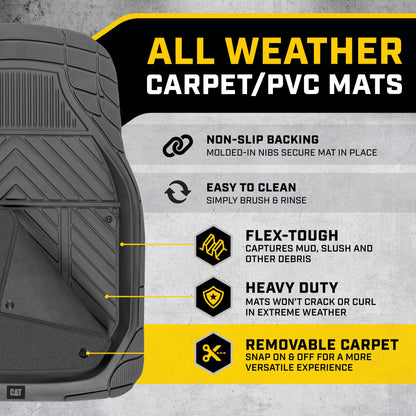 CAT 4-Piece Detachable Carpet Deep Dish Front Floor Mats and Rear Floor Mats - Heavy Duty, All Weather, Trim to Fit
