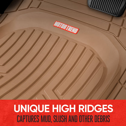 MotorTrend 3-Piece FlexTough Plus Deep Dish Line Grooves Front Floor Mats and Rear Floor Mat - Heavy Duty, All Weather, Trim to Fit