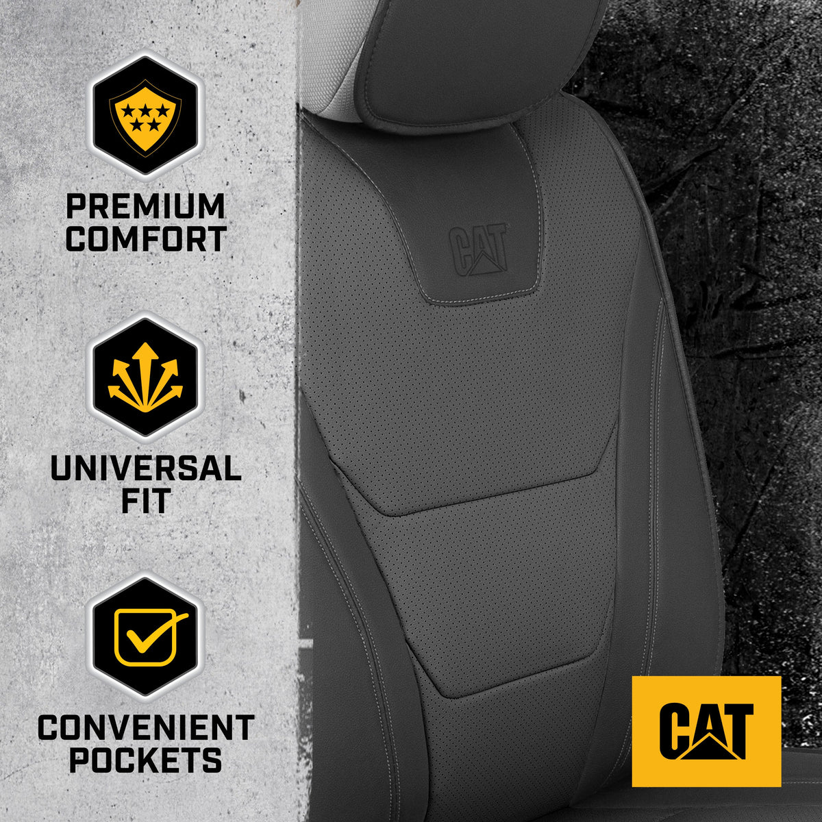CAT® Edge Deluxe Car Seat Covers for Front Seats - Premium Two-Tone Faux Leather Seat Covers for Cars with Universal Fit, Rugged Automotive Seat
