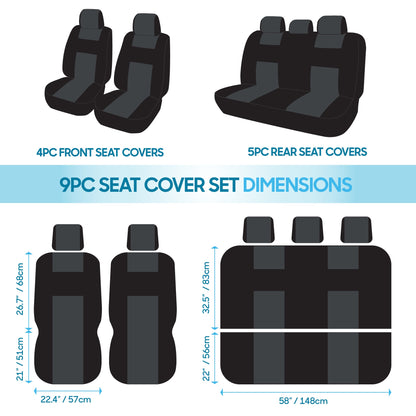 BDK 9-Piece PolyPro Front Seat Covers and Rear Seat Covers - Black/Green