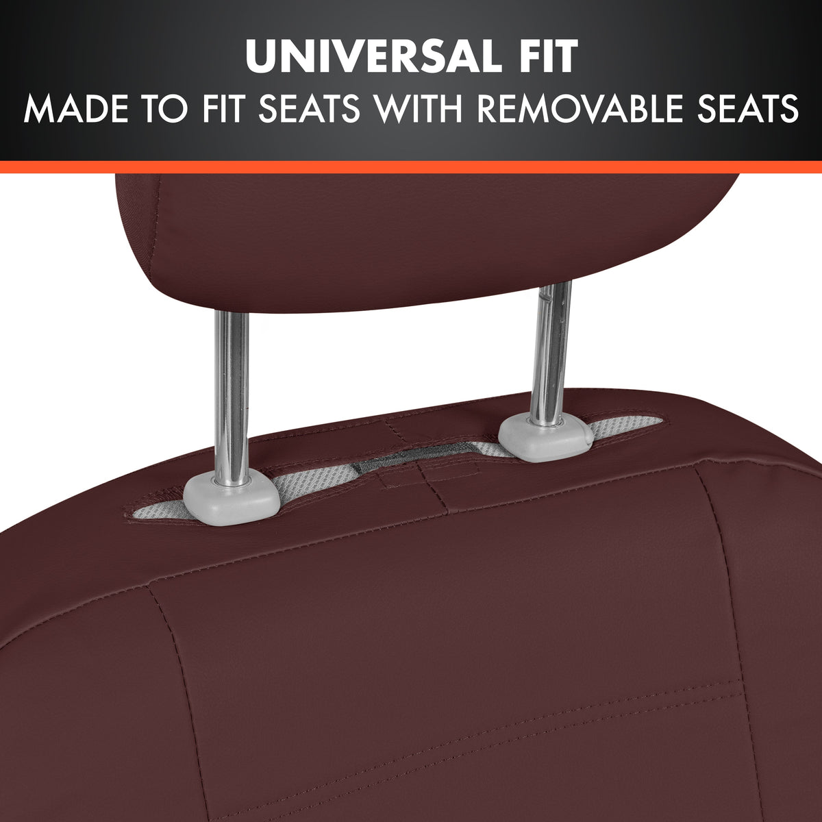 BDK 9-Piece Burgundy Leather Car Seat Cover Full Set, Front Seat Cover and Rear Bench Seat Cover Universal Fit Car Seat Covers for Cars Trucks