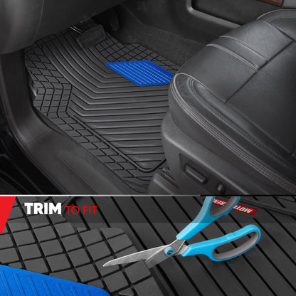Motor Trend MetallicGuard Car Floor Mats Full Set - Durable Rubber Floor Mats with Blue Metallic Heel Pad, All-Weather Interior Protection for