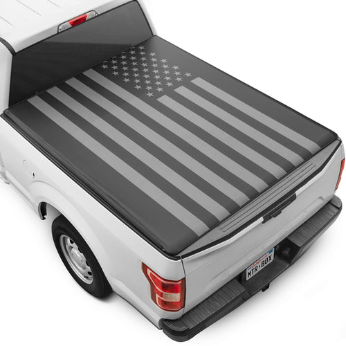 MotorBox USA Black American Flag Soft Roll-Up Retractable Tonneau Cover for Chevrolet Silverado 1500 (2007 - 2018), GMC Sierra 1500 (2007 - 2018)