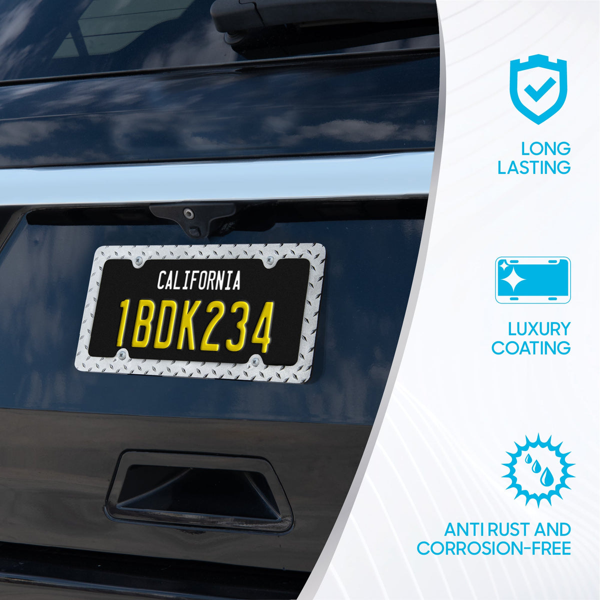 Chrome Plated Rust-Proof Die-Cast Stainless Metal License Plate Frame/Holder Universal Size - Blank Metal Design (Pack of 2)
