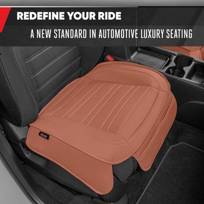Motor Trend Faux Leather Front Seat Cover for Cars - Set of 2 Brown Front Car Seat Covers for SUV & Truck with Storage Pockets - Automotive Car