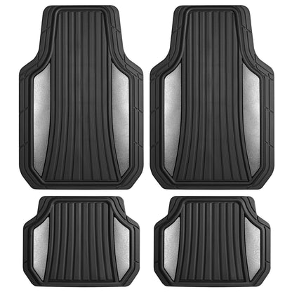 MotorTrend 4-Piece Shield Two-Tone Gloss Front Floor Mats and Rear Floor Mats - Heavy Duty, All Weather, Trim to Fit - Silver