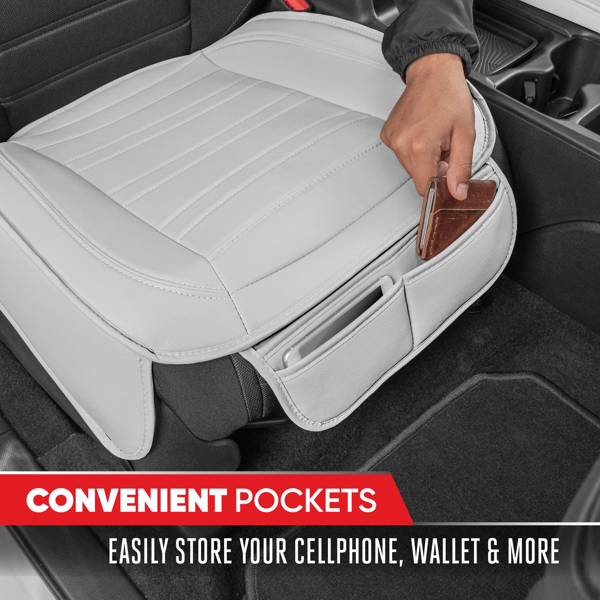 Motor Trend Faux Leather Front Seat Cover for Cars - Set of 2 White Front Car Seat Covers for SUV & Truck with Storage Pockets - Automotive Car