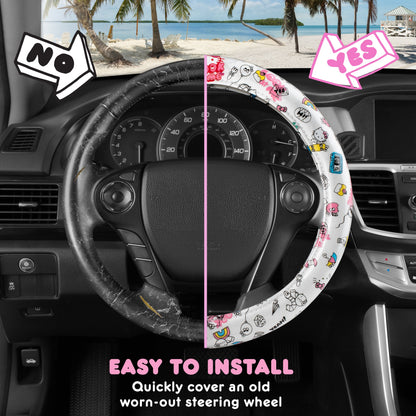 Hello Kitty Steering Wheel Cover, Official Sanrio Car Steering Wheel Cover with Universal Size 14.5 - 15.5, Cute White Steering Wheel Cover for