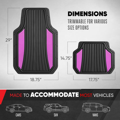Motor Trend ChromeTech Car Floor Mats Full Set - Durable Rubber Floor Mats for Cars with Two Tone Accent, All Weather Interior Protection for