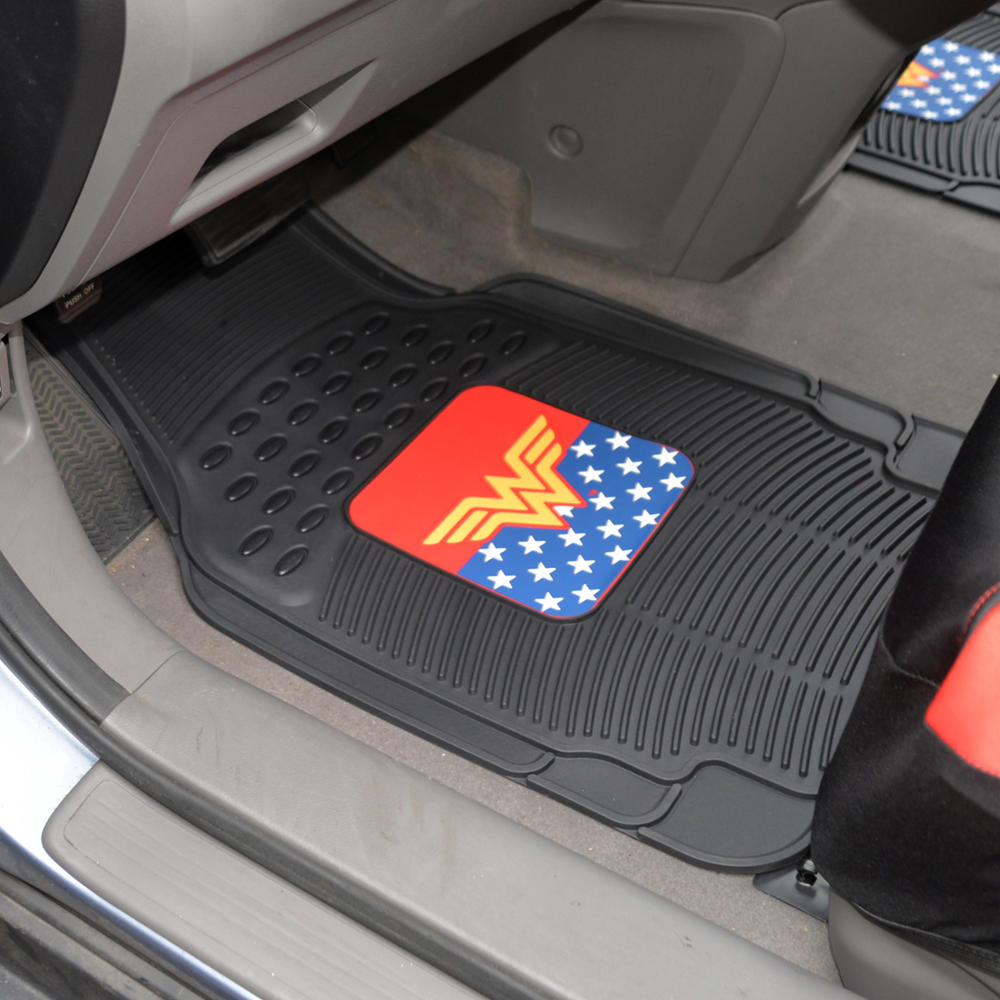 BDK Armored Super Hero Car Floor Mats - Officially Licensed DC Comics - All Weather Heavy Duty Auto Interior Liners for Car Truck Van SUV