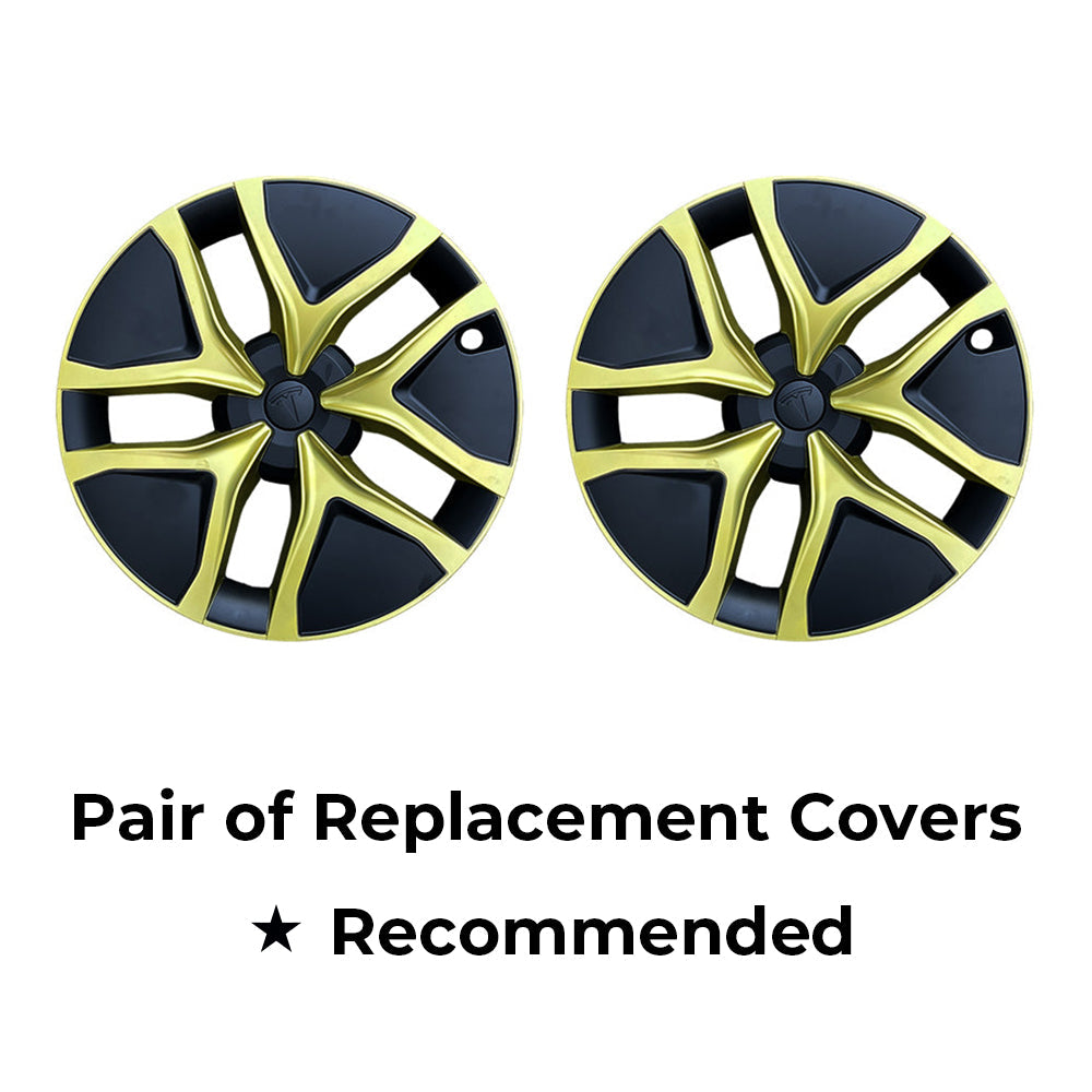 Yeslak 2026 Tesla Model Y Juniper Black/Gold Wheel Cover – Performance Style Upgrade for 19’’ Crossflow Wheels