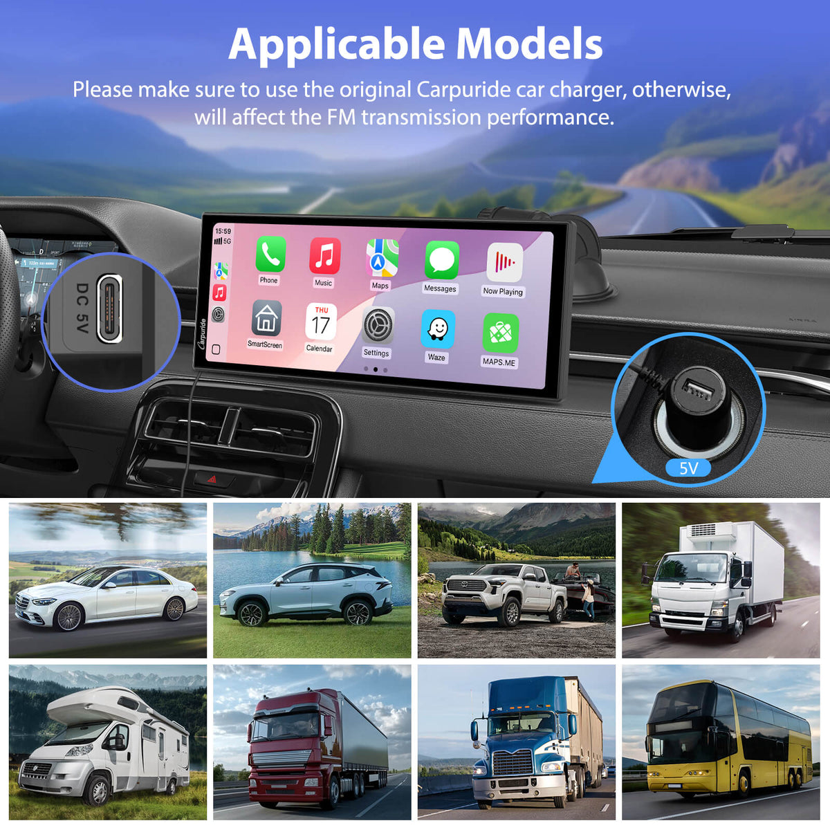 CARPURIDE W125P Portable Wireless Car Stereo, Support Install Pre-installed Apps