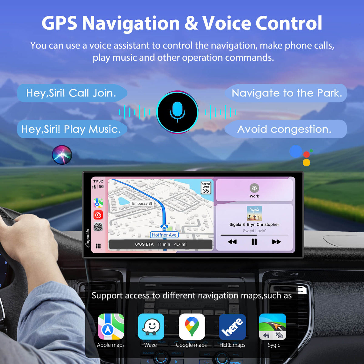 CARPURIDE W125P Portable Wireless Car Stereo, Support Install Pre-installed Apps