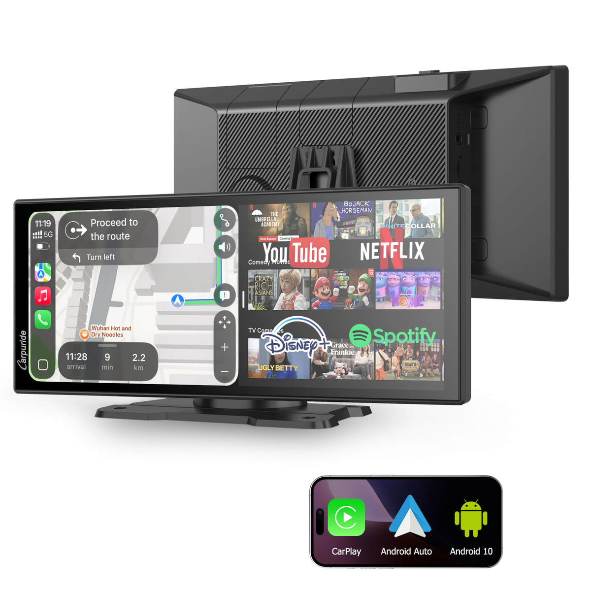 CARPURIDE W125P Portable Wireless Car Stereo, Support Install Pre-installed Apps