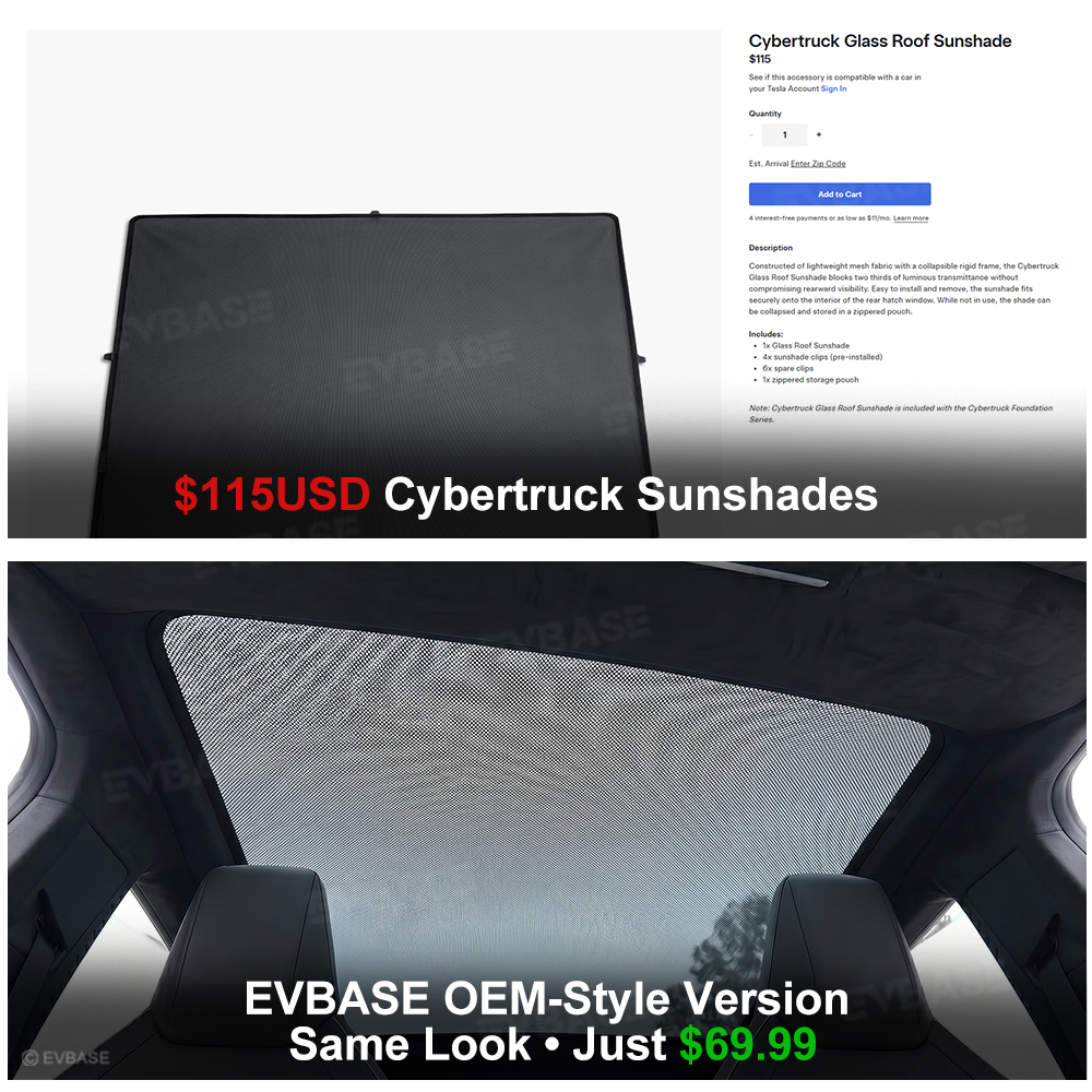 EVBASE Cybertruck Glass Roof Sunshade OEM-Style Roof Shade Heat Insulation UV Protection Skylight Shade