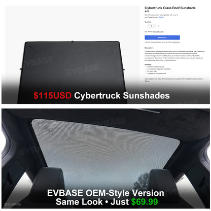 EVBASE Cybertruck Glass Roof Sunshade OEM-Style Roof Shade Heat Insulation UV Protection Skylight Shade