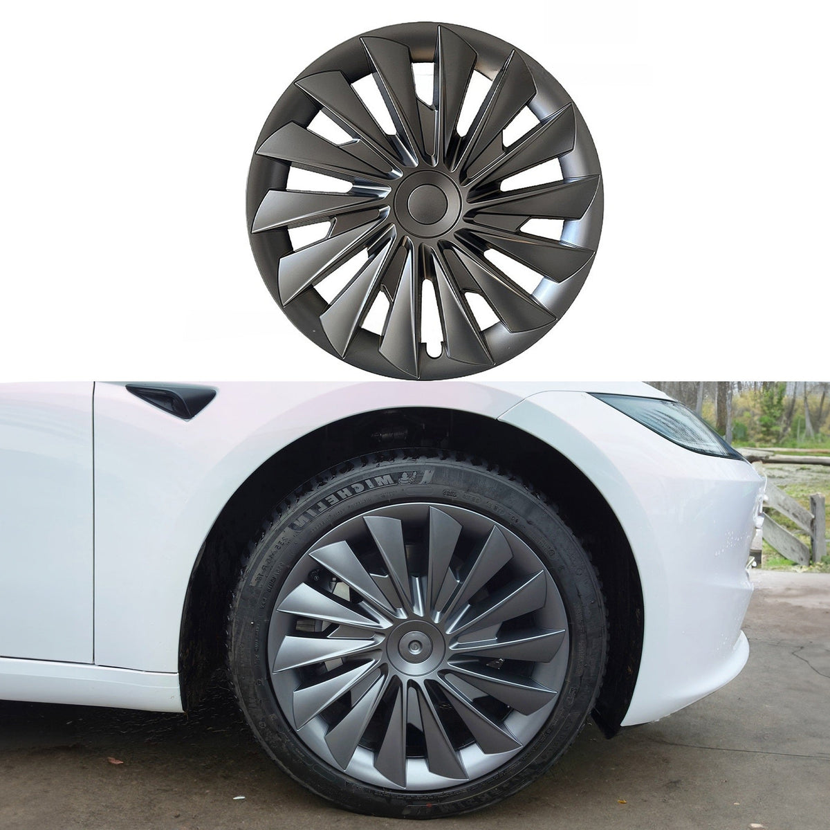 Yeslak 1 Pcs Hubcaps For Tesla 2024+ New Model 3 Highland 18‘’ Photon Wheels - Cyclone Style