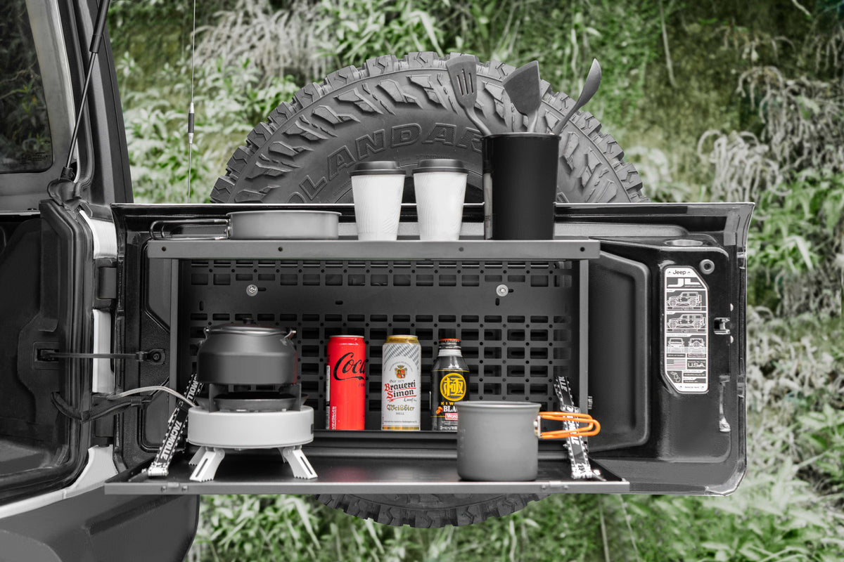 TACMOLLE Tailgate Storage Box with Concealed Table for Jeep Wrangler JK JL 2007–2025