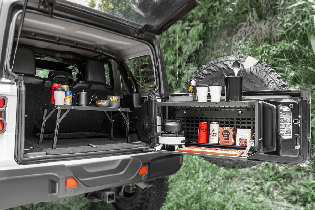 TACMOLLE Tailgate Storage Box with Concealed Table for Jeep Wrangler JK JL 2007–2025