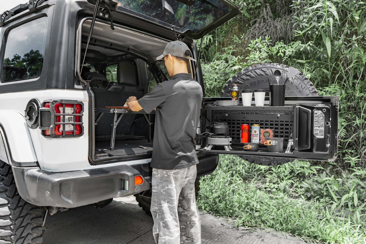 TACMOLLE Tailgate Storage Box with Concealed Table for Jeep Wrangler JK JL 2007–2025