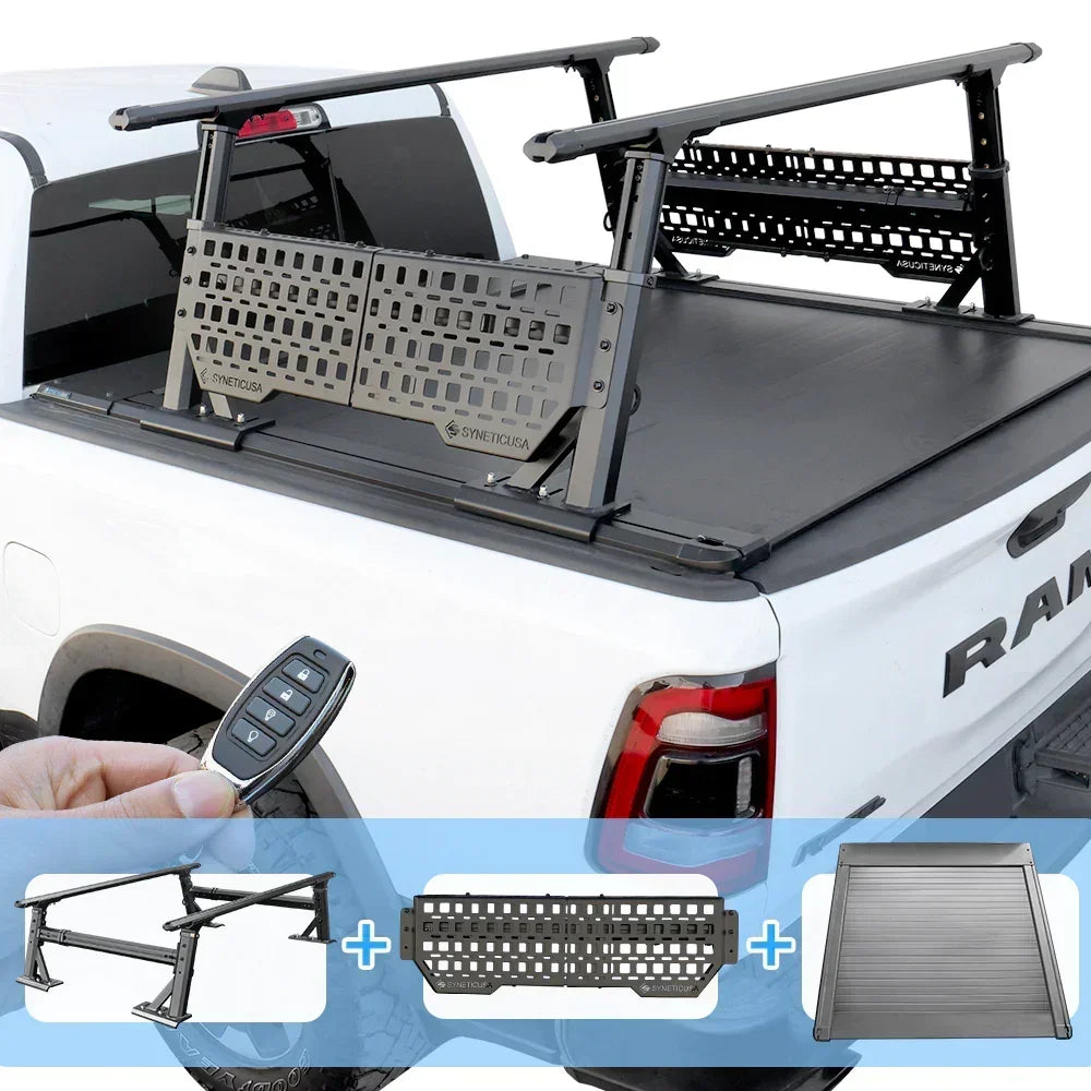 SYNETICUSA [2-in-1 Bundle] Nissan Titan Retractable Tonneau Cover w/ Rack System