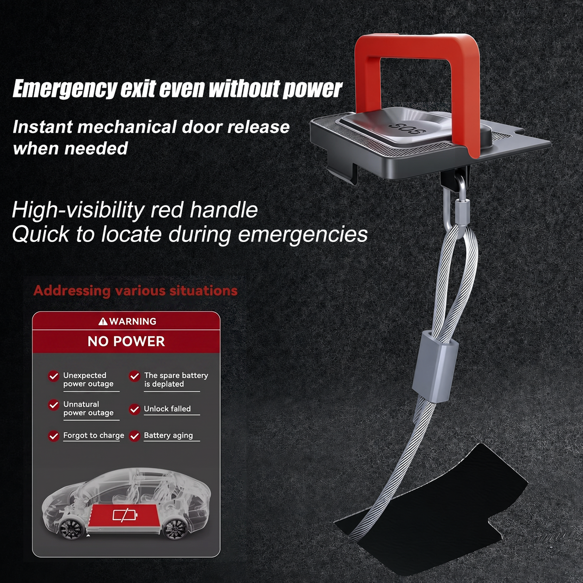 EVBASE-Premium EV&Tesla Accessories Model 3 Highland Rear Door Emergency Release Pull Handle Safety Escape Tool Opener