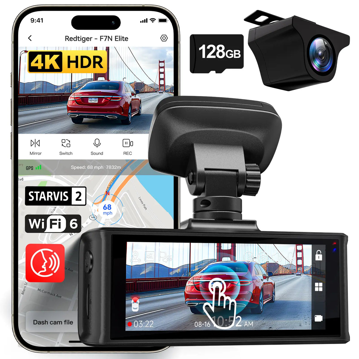 REDTIGER F7N Elite 4K Dual Dash Cam with Sony STARVIS 2