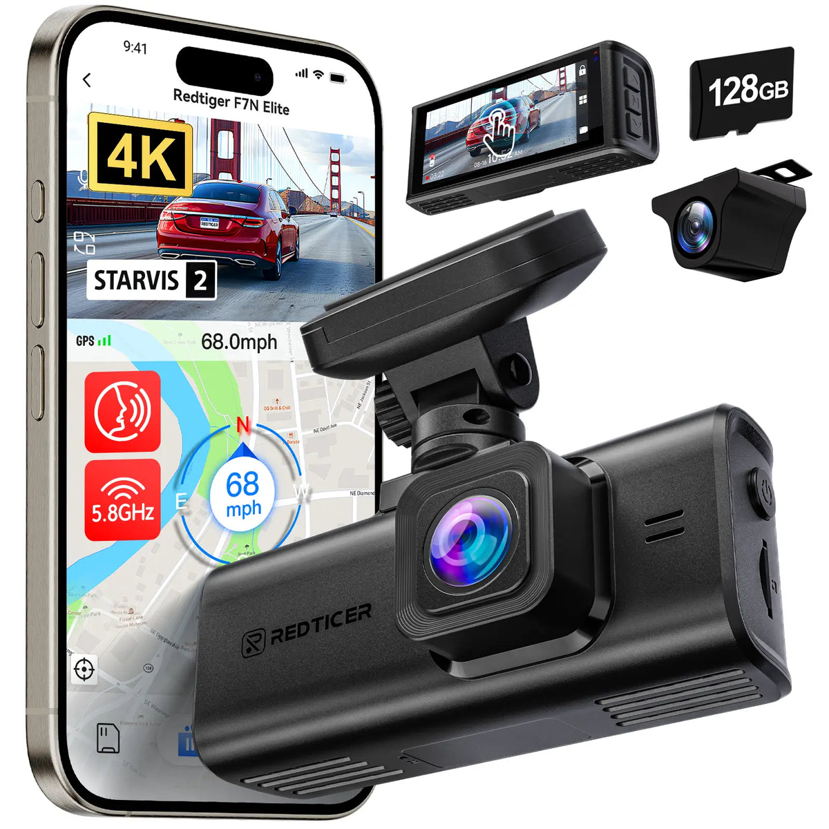 REDTIGER F7N Elite 4K Dual Dash Cam with Sony STARVIS 2
