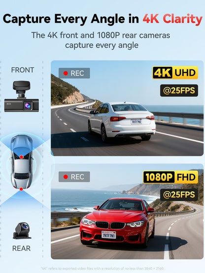 REDTIGER F7N 4K Dual Front and Rear Dash Cam with 64GB Card