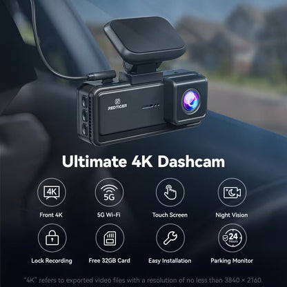Redtiger F8 5GHz Wifi Touch Screen 4K Front Dash Cam