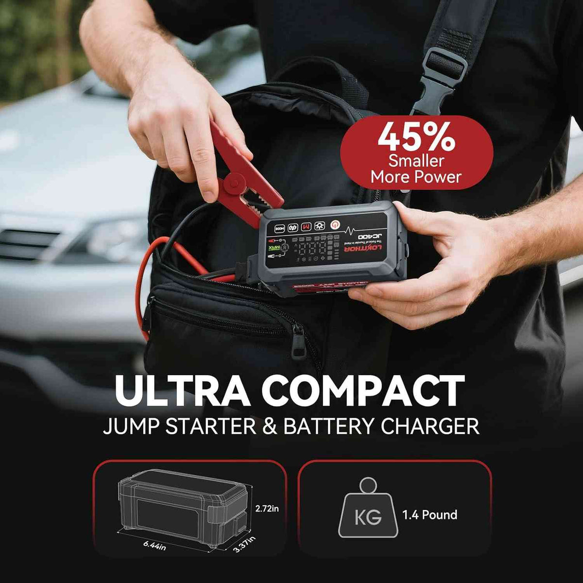 LOKITHOR JC400 9-in-1 CCA Jump Starter 2500A with Smart Charger & 6V/12V Battery Maintainer for 8.5L Gas / 6.5L Diesel