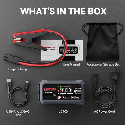 LOKITHOR JC400 9-in-1 CCA Jump Starter 2500A with Smart Charger & 6V/12V Battery Maintainer for 8.5L Gas / 6.5L Diesel