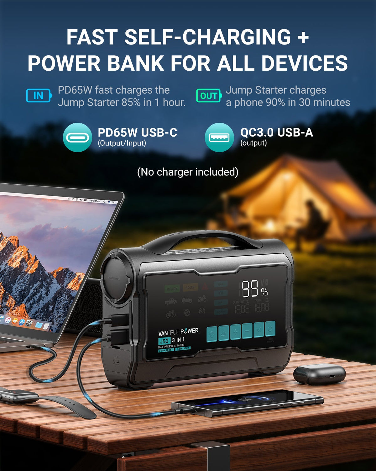 Vantrue JS2 All-in-One Jump Starter & Air Compressor