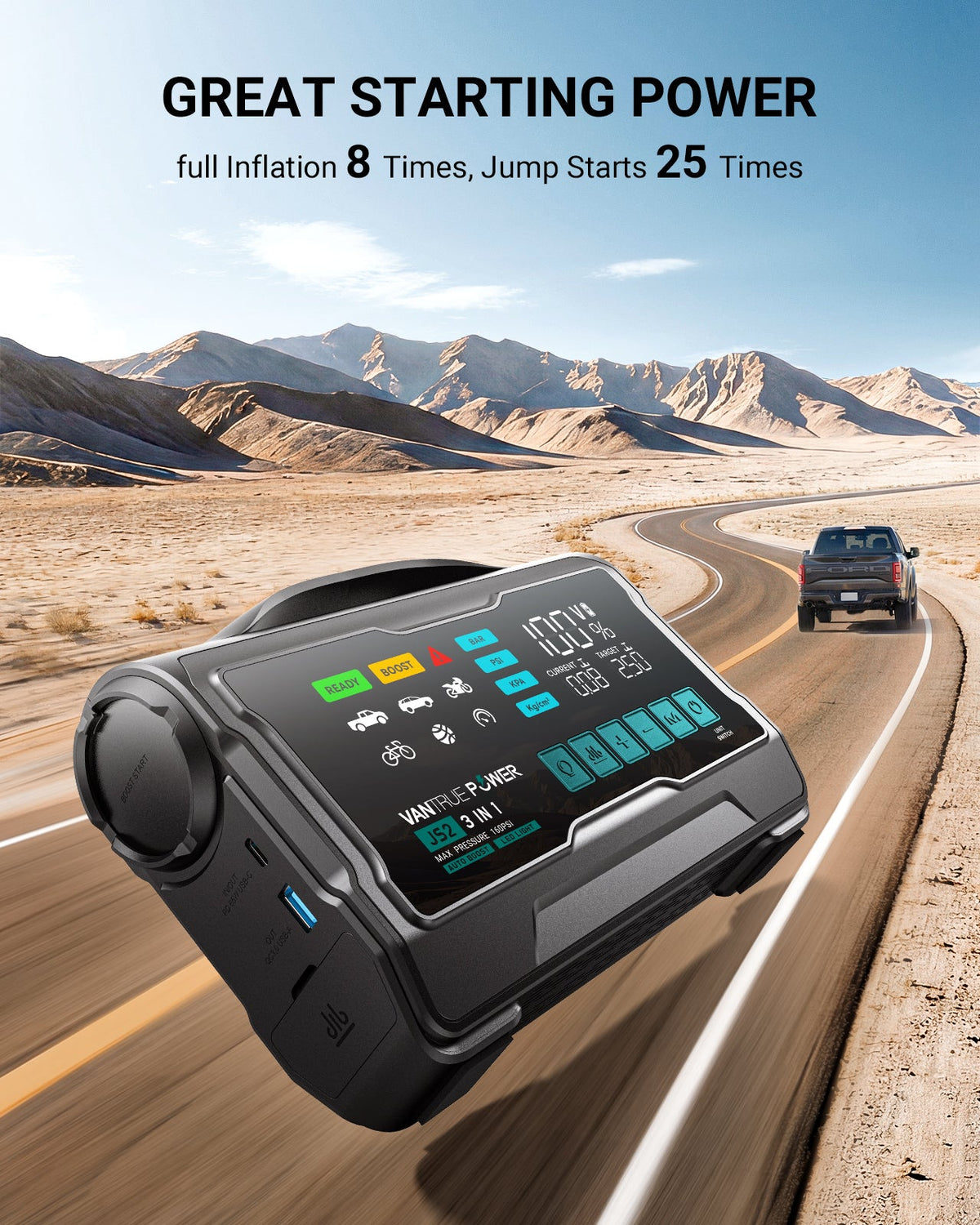 Vantrue JS2 All-in-One Jump Starter & Air Compressor