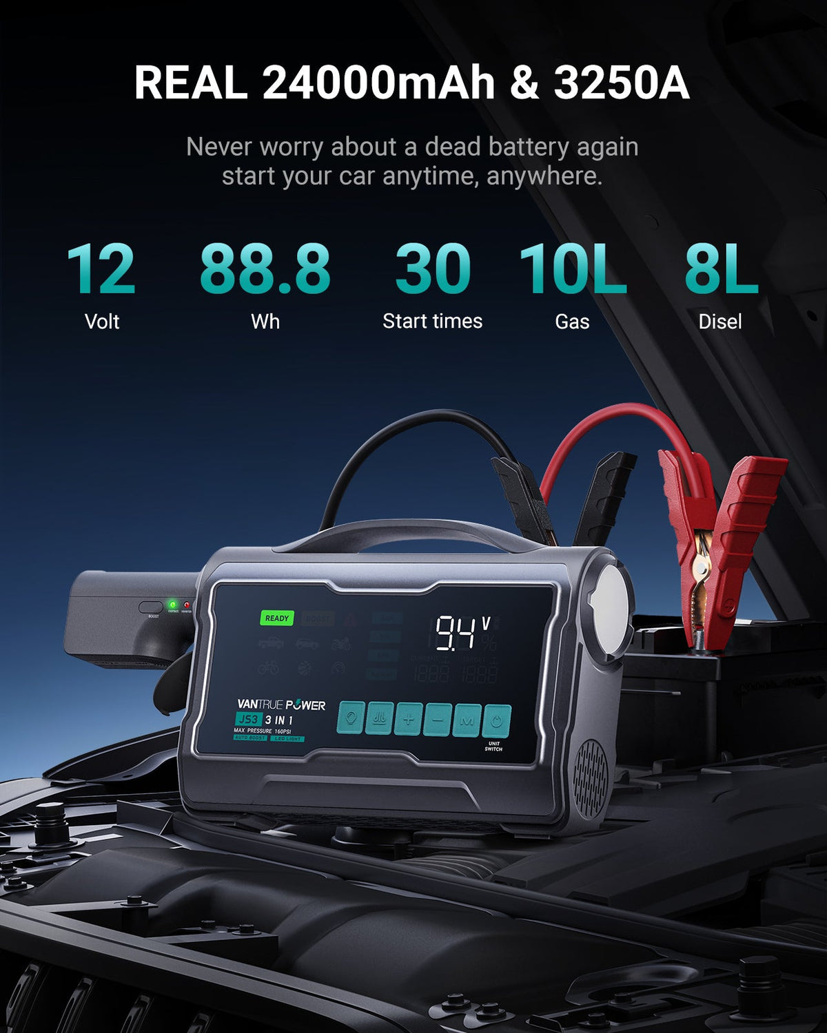 Vantrue JS3 All-in-One Jump Starter & Air Compressor