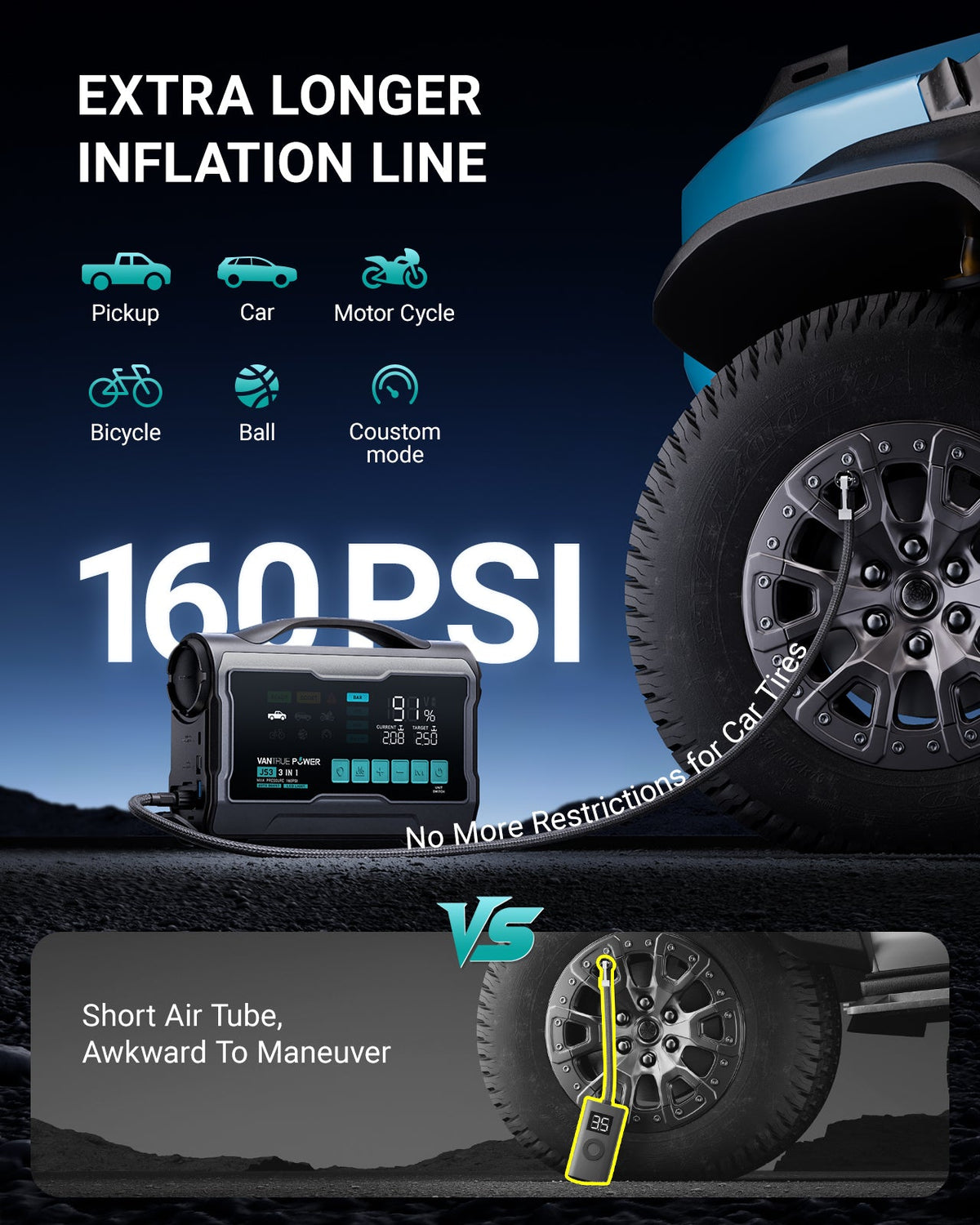 Vantrue JS3 All-in-One Jump Starter & Air Compressor