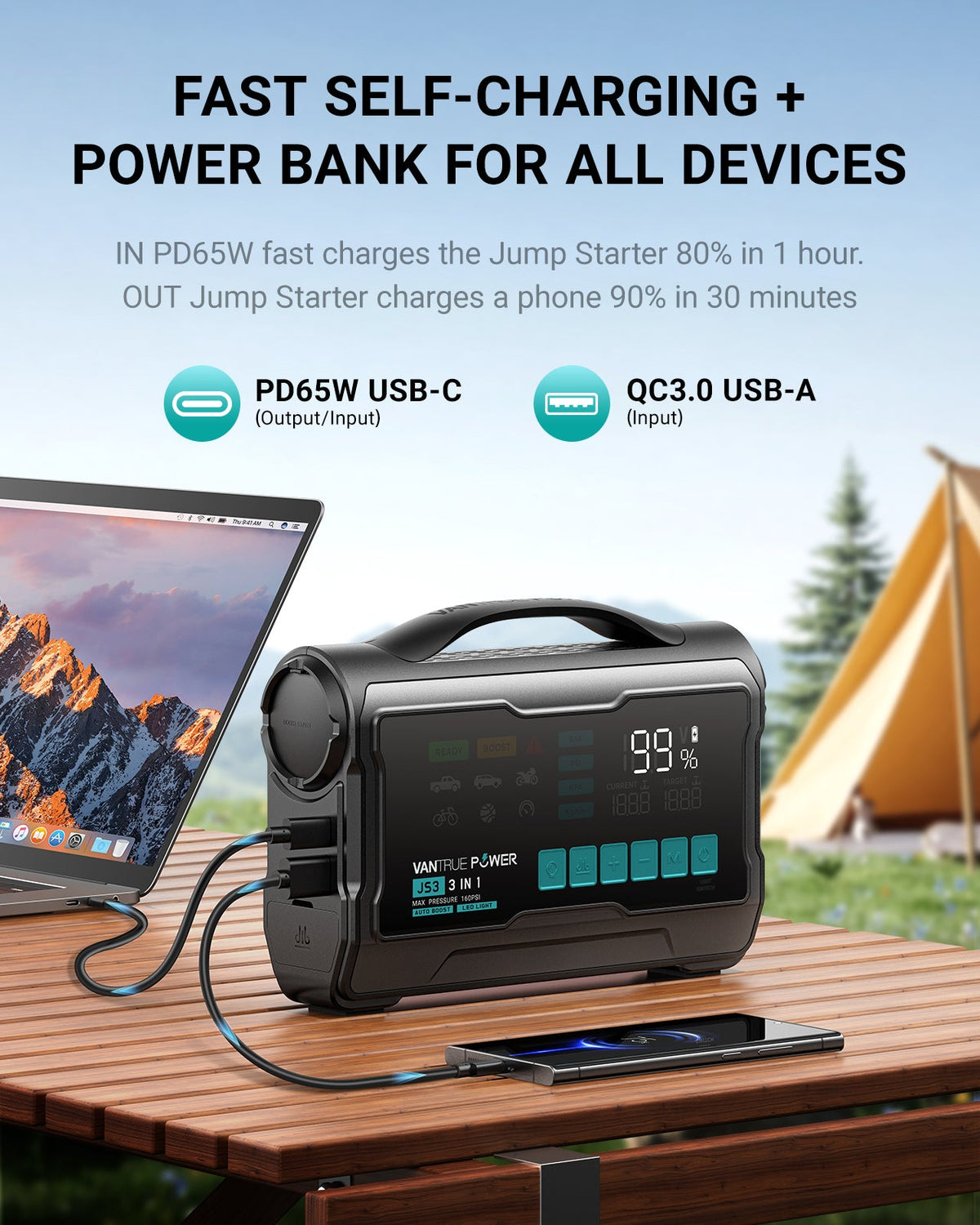 Vantrue JS3 All-in-One Jump Starter & Air Compressor