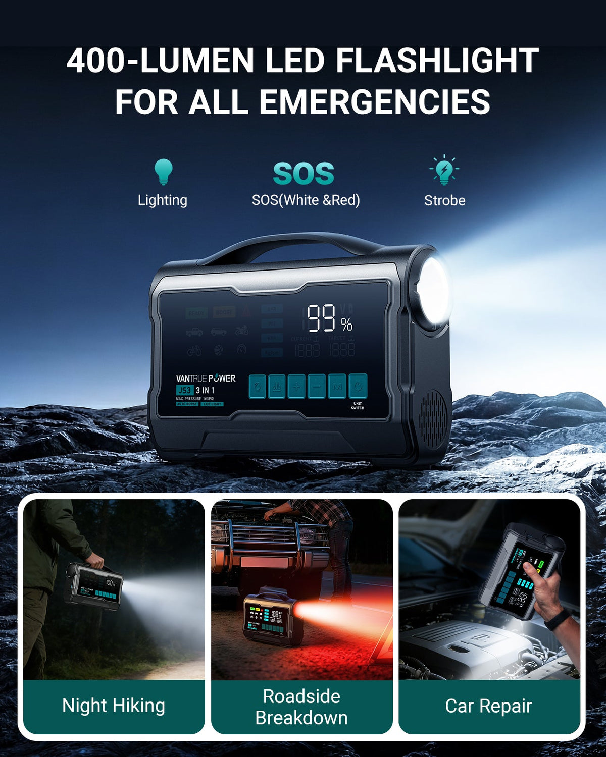 Vantrue JS3 All-in-One Jump Starter & Air Compressor