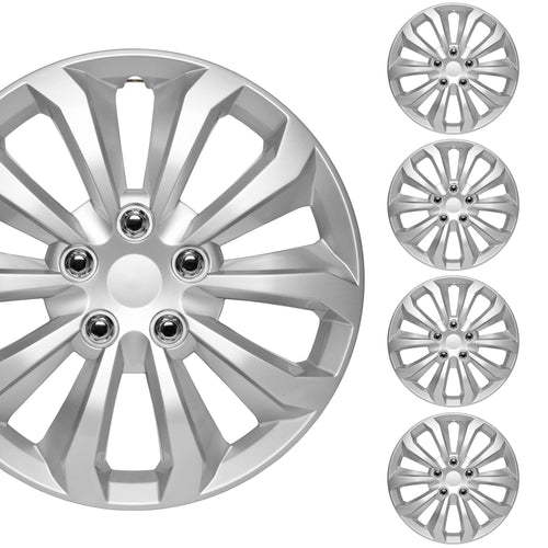 BDK Hubcaps Wheel Covers for Cars Premium Silver Hubcaps 16" Wheel Rim Cover Replacement Snap On Hubcaps for Toyota Camry Corolla Style