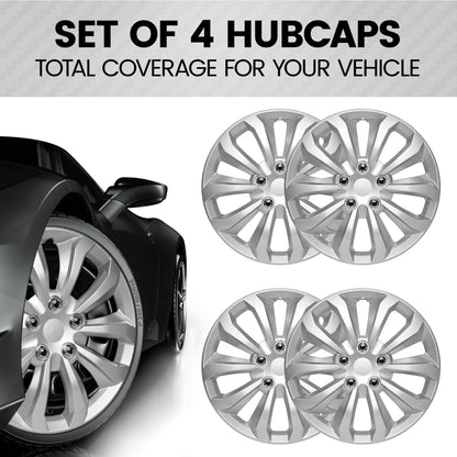 BDK Hubcaps Wheel Covers for Cars Premium Silver Hubcaps 16" Wheel Rim Cover Replacement Snap On Hubcaps for Toyota Camry Corolla Style