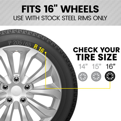 BDK Hubcaps Wheel Covers for Cars Premium Silver Hubcaps 16" Wheel Rim Cover Replacement Snap On Hubcaps for Toyota Camry Corolla Style